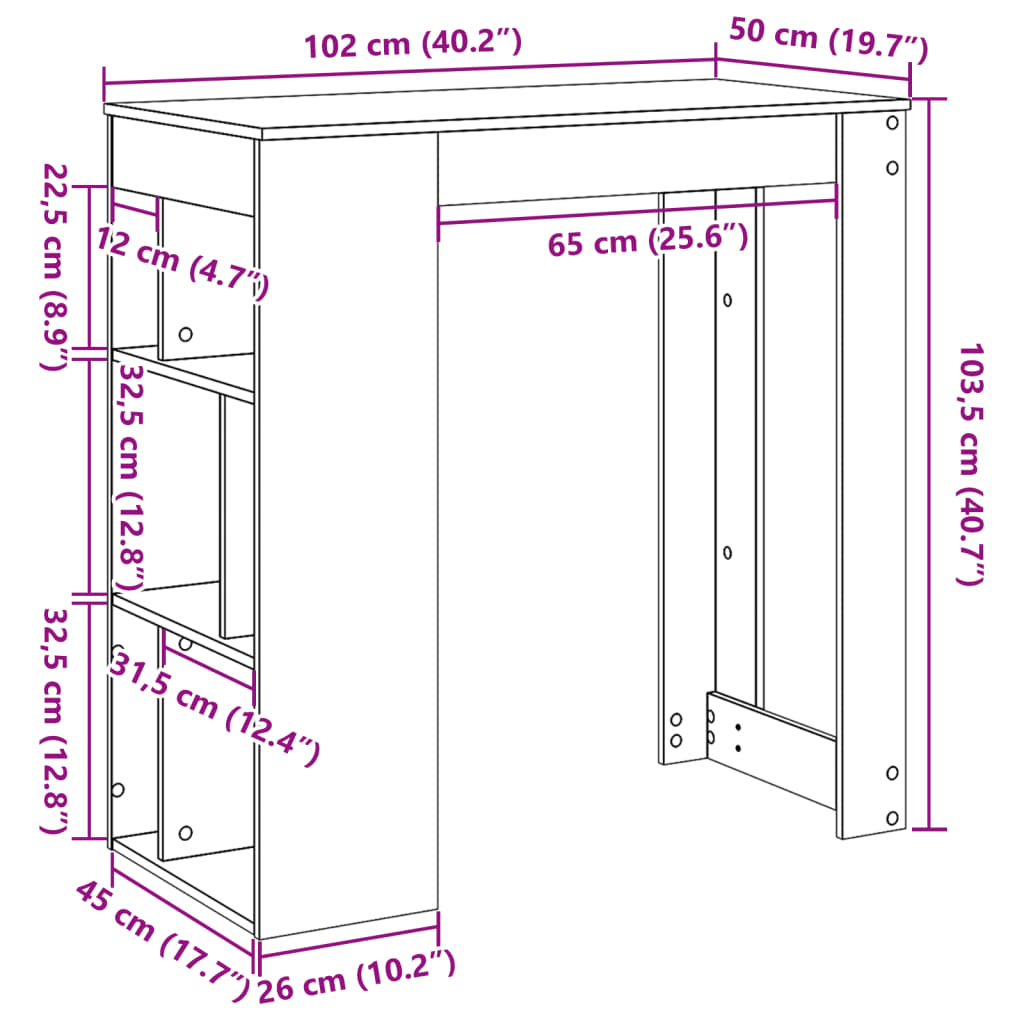 Table de bar avec étagères blanc bois d'ingénierie