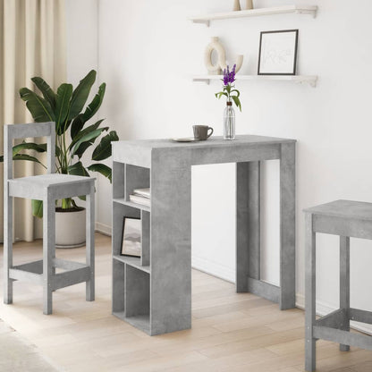 Table de bar avec étagères gris béton bois d'ingénierie