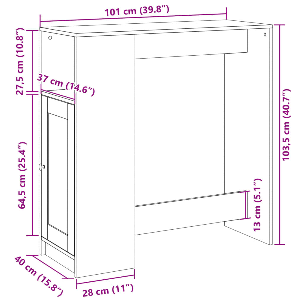 Table de bar avec étagères chêne fumé bois d'ingénierie