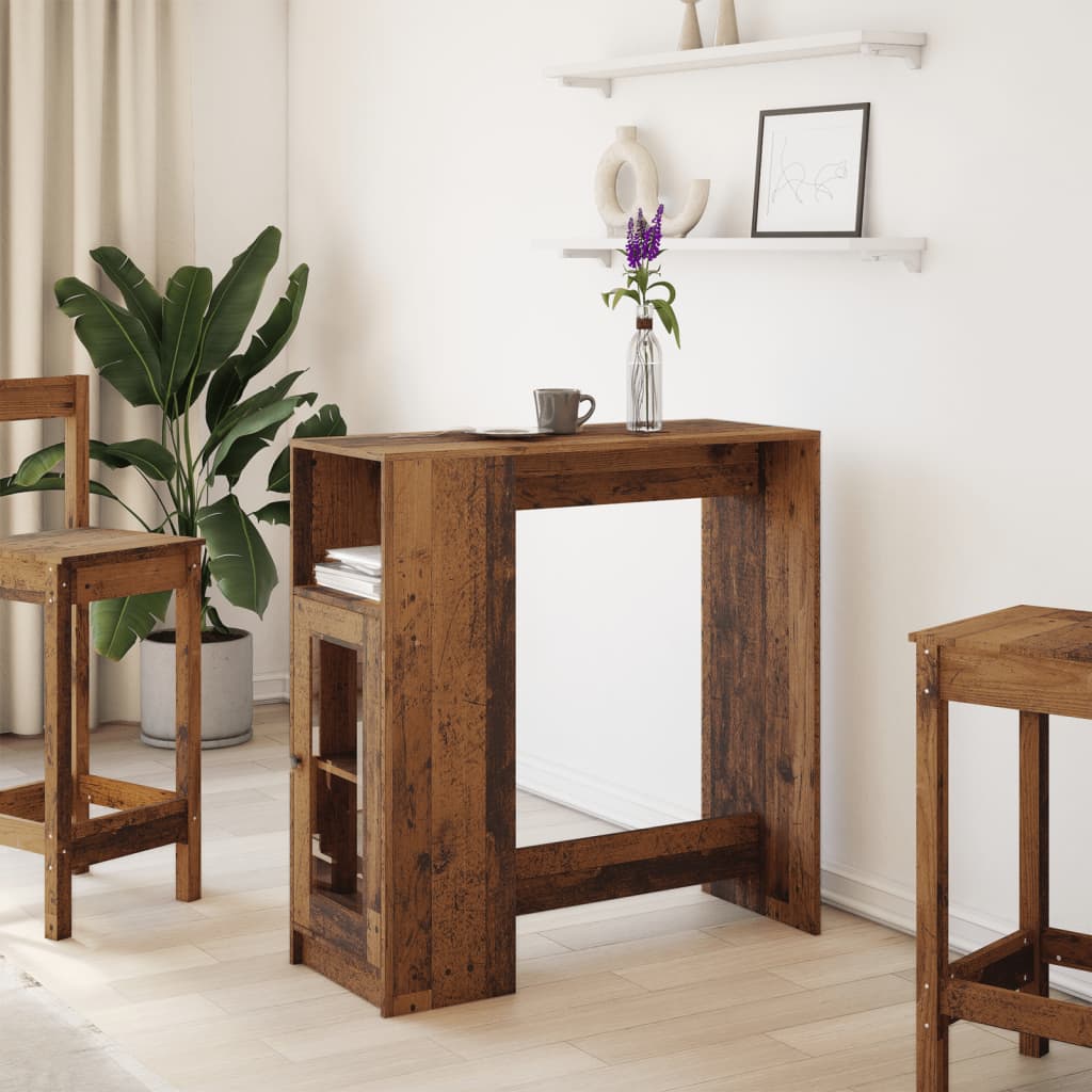 Table de bar avec étagères vieux bois bois d'ingénierie