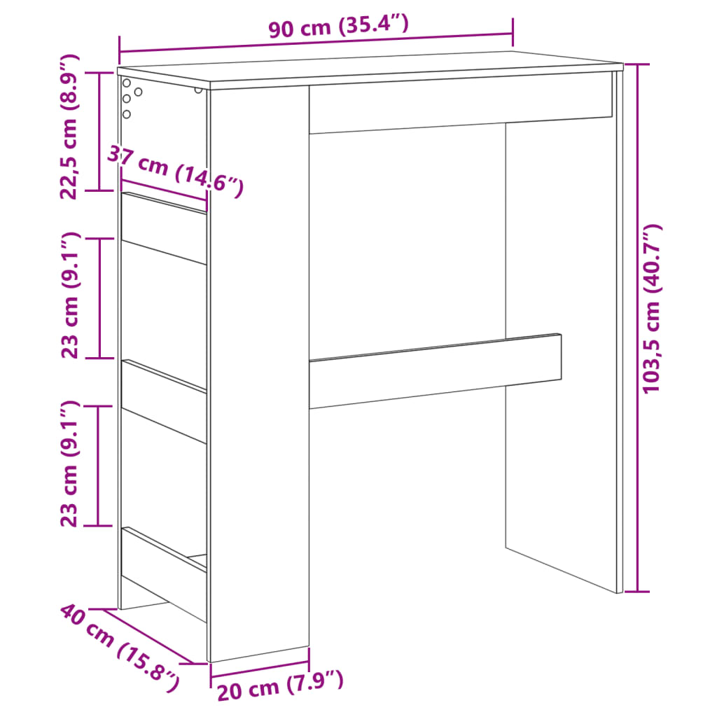 Table de bar avec étagères noir bois d'ingénierie