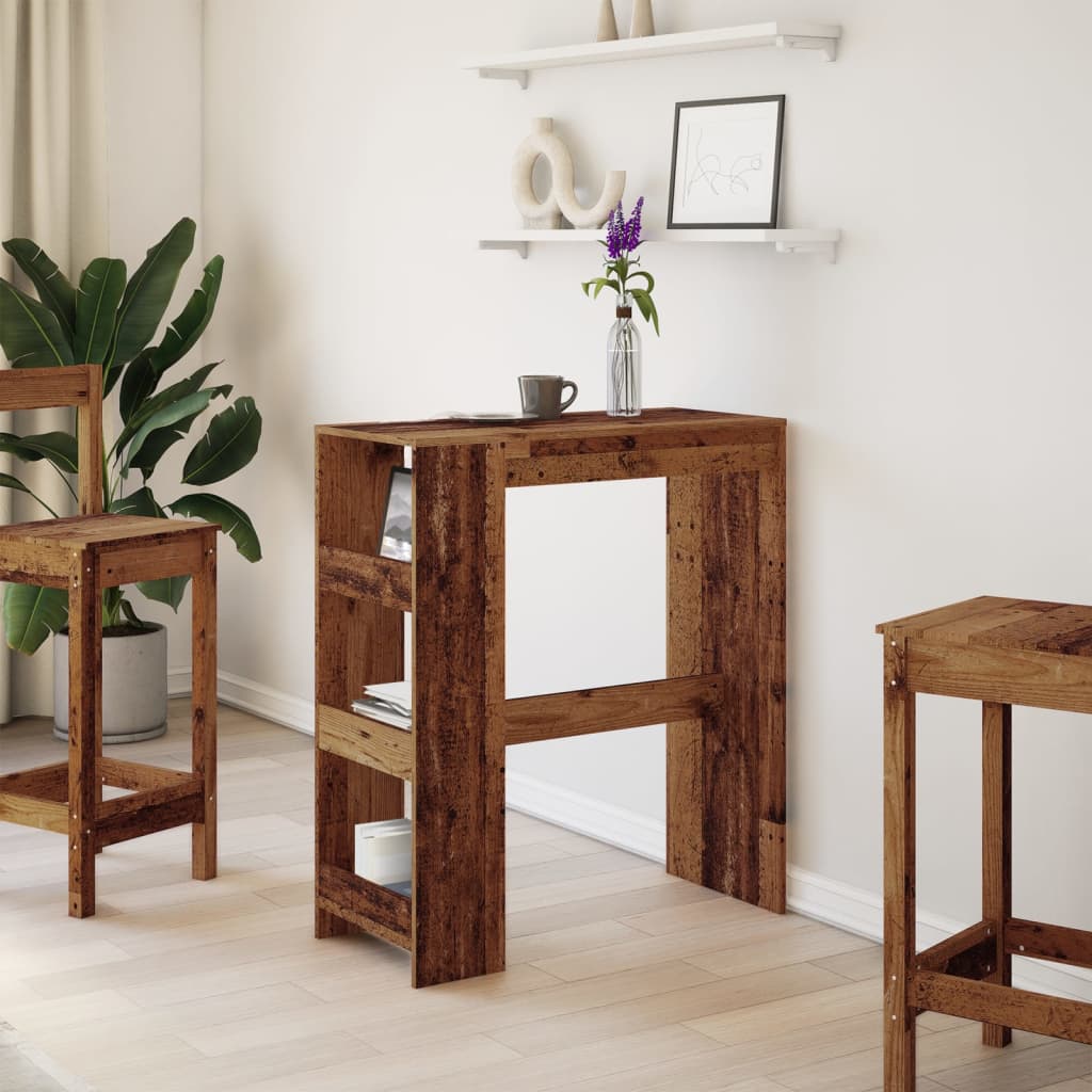 Table de bar avec étagères vieux bois bois d'ingénierie