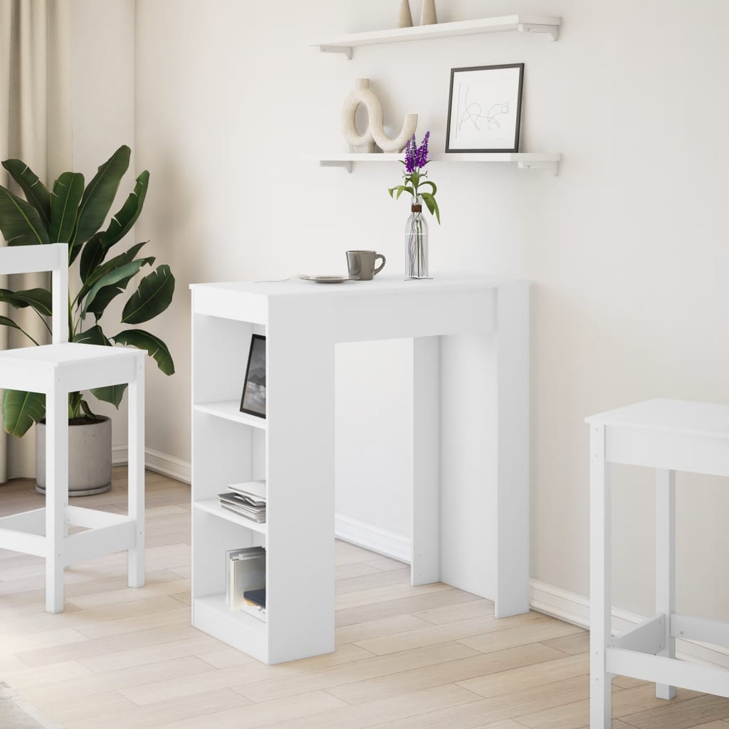 Table de bar avec étagères blanc bois d'ingénierie