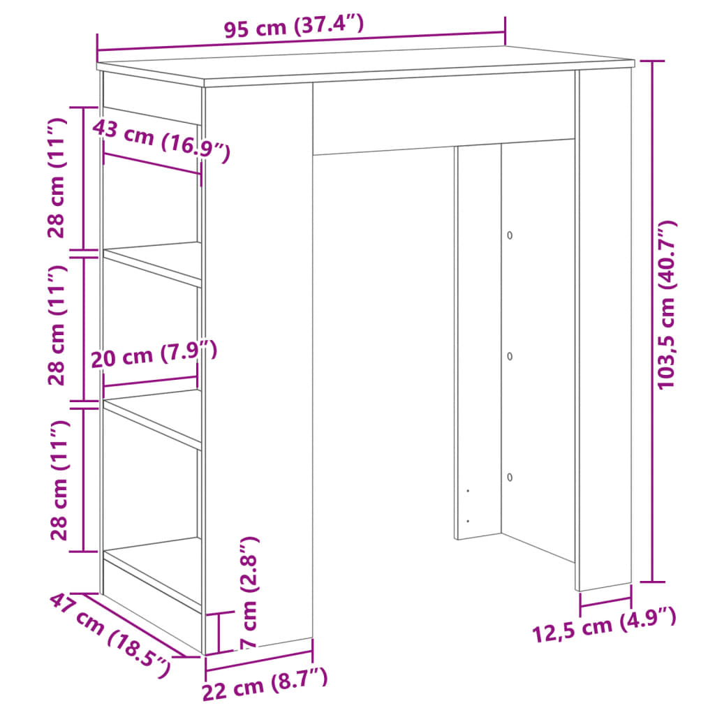 Table de bar avec étagères blanc bois d'ingénierie