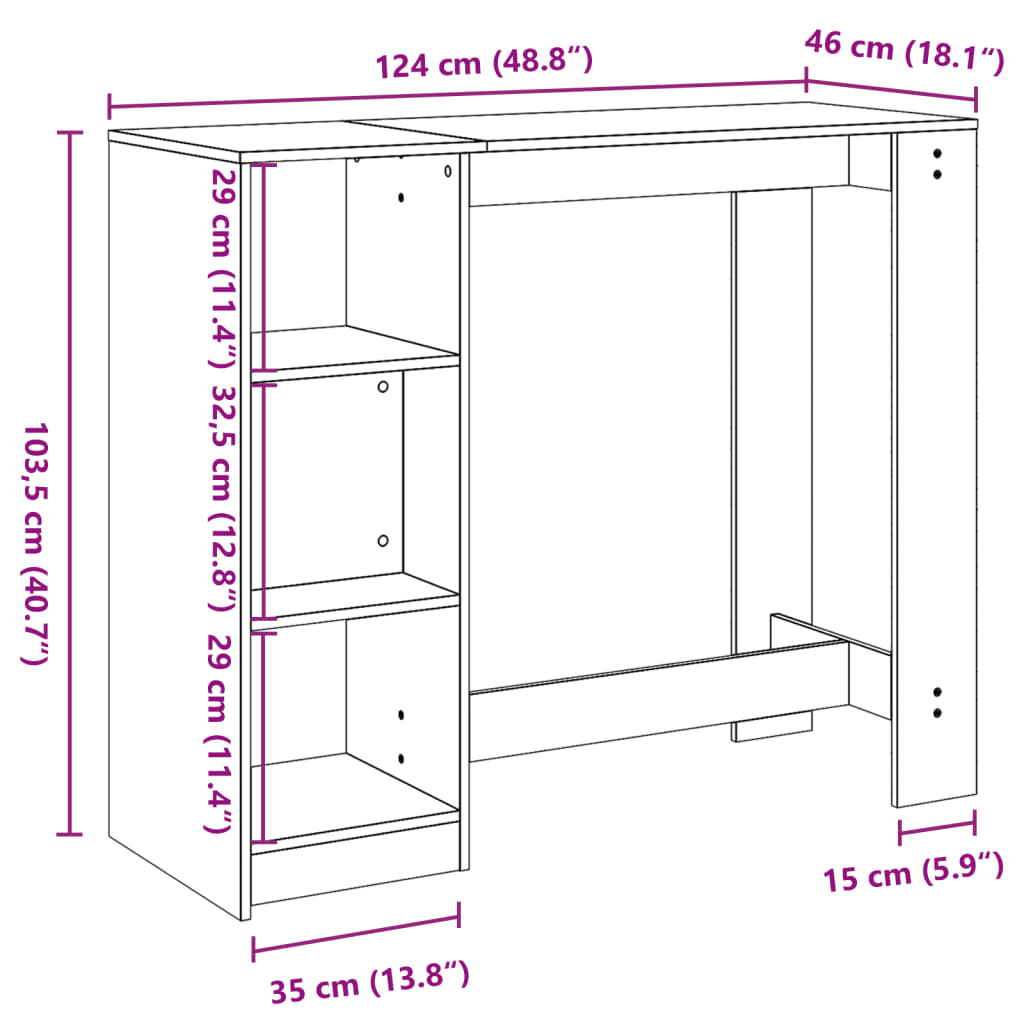 Table de bar avec étagère noir 124x46x103,5cm bois d'ingénierie