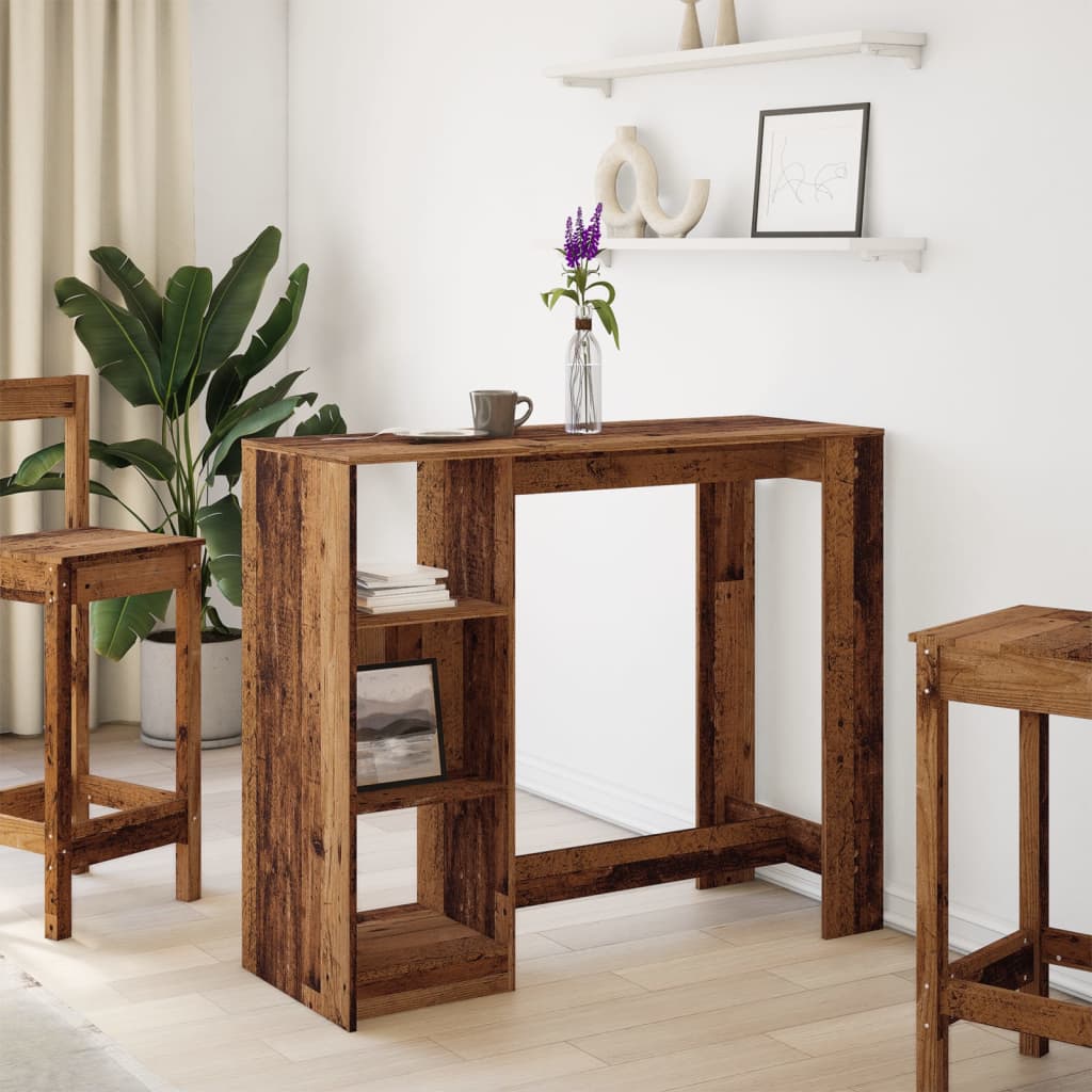 Table de bar avec étagère vieux bois bois d'ingénierie