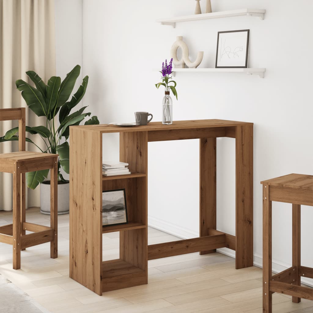 Table de bar avec étagère chêne artisanal bois d'ingénierie