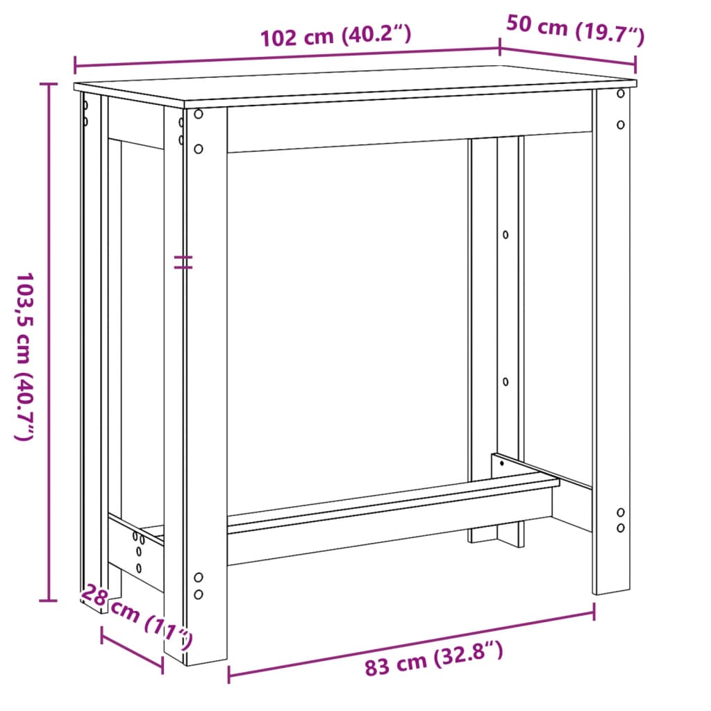 Table de bar gris béton 102x50x103,5 cm bois d'ingénierie