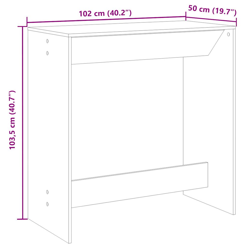 Table de bar chêne fumé 102x50x103,5 cm bois d'ingénierie