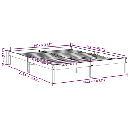 Cadre de lit extra long sans matelas 140x210 cm bois massif pin