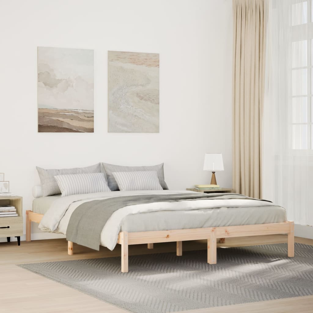 Cadre de lit extra long sans matelas 160x210 cm bois massif pin