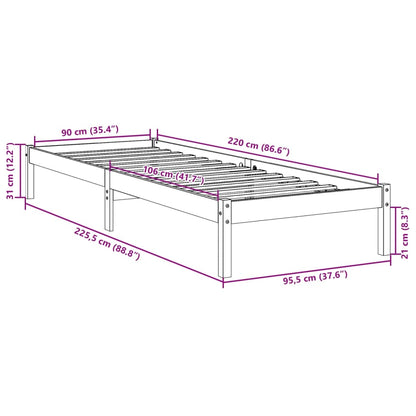 Cadre de lit extra long sans matelas 90x220 cm bois massif pin