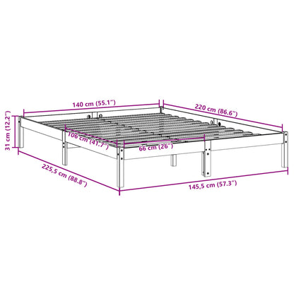 Cadre de lit extra long sans matelas 140x220 cm bois massif pin