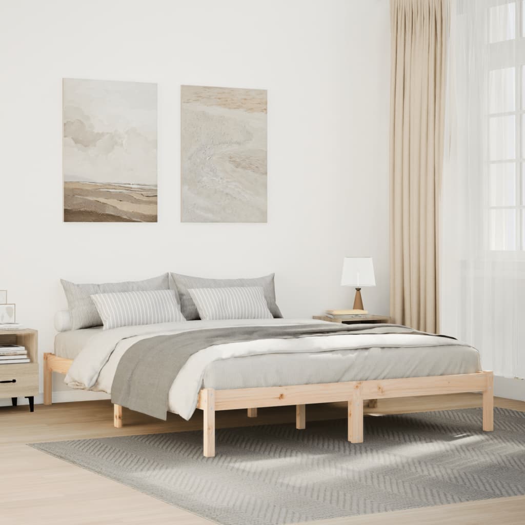 Cadre de lit extra long sans matelas 140x220 cm bois massif pin