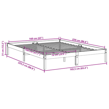 Cadre de lit extra long sans matelas 160x220 cm bois massif pin