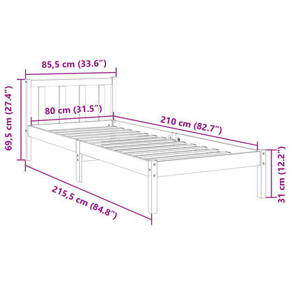 Cadre de lit extra long sans matelas 80x210 cm bois massif pin