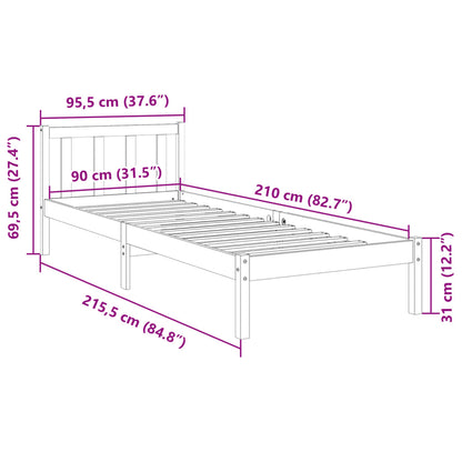 Cadre de lit extra long sans matelas 90x210 cm bois massif pin