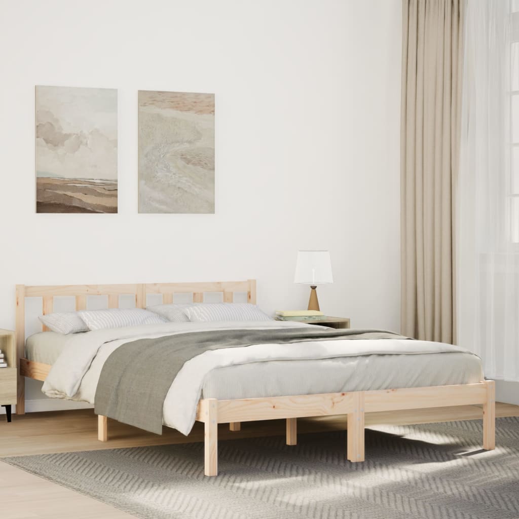 Cadre de lit extra long sans matelas 140x210 cm bois massif pin