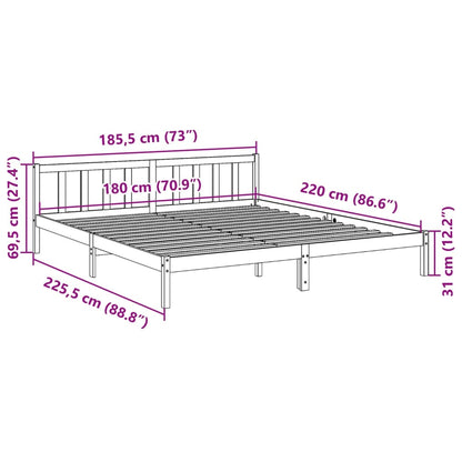 Cadre de lit extra long sans matelas 180x220 cm bois massif pin