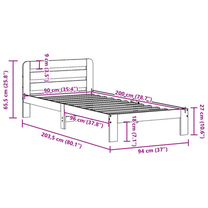 Cadre de lit sans matelas cire marron 90x200 cm bois pin massif