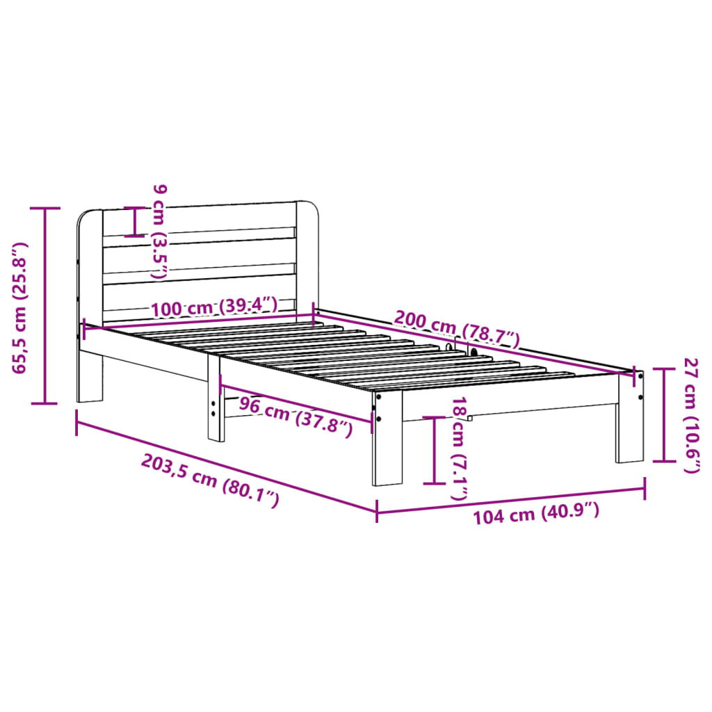 Cadre de lit sans matelas 100x200 cm bois massif de pin