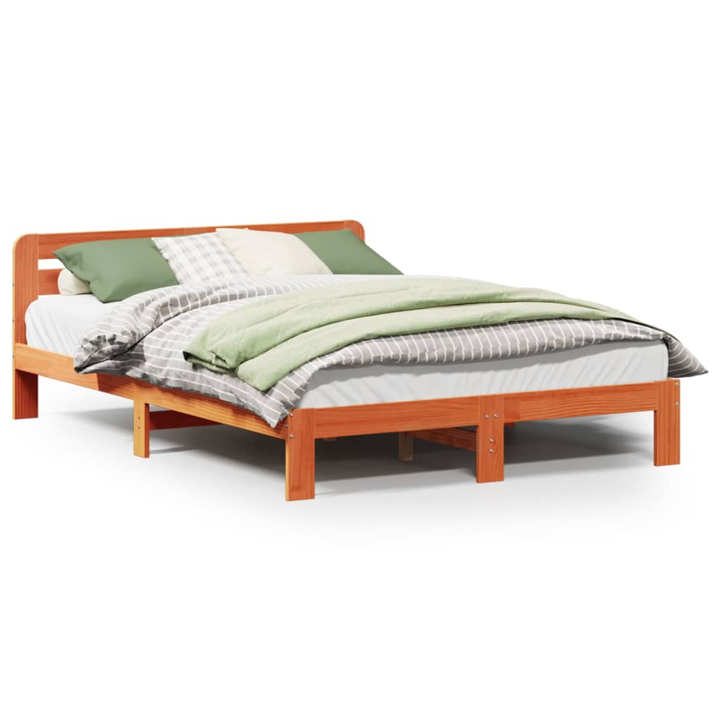 Cadre de lit sans matelas cire marron 140x200cm bois pin massif