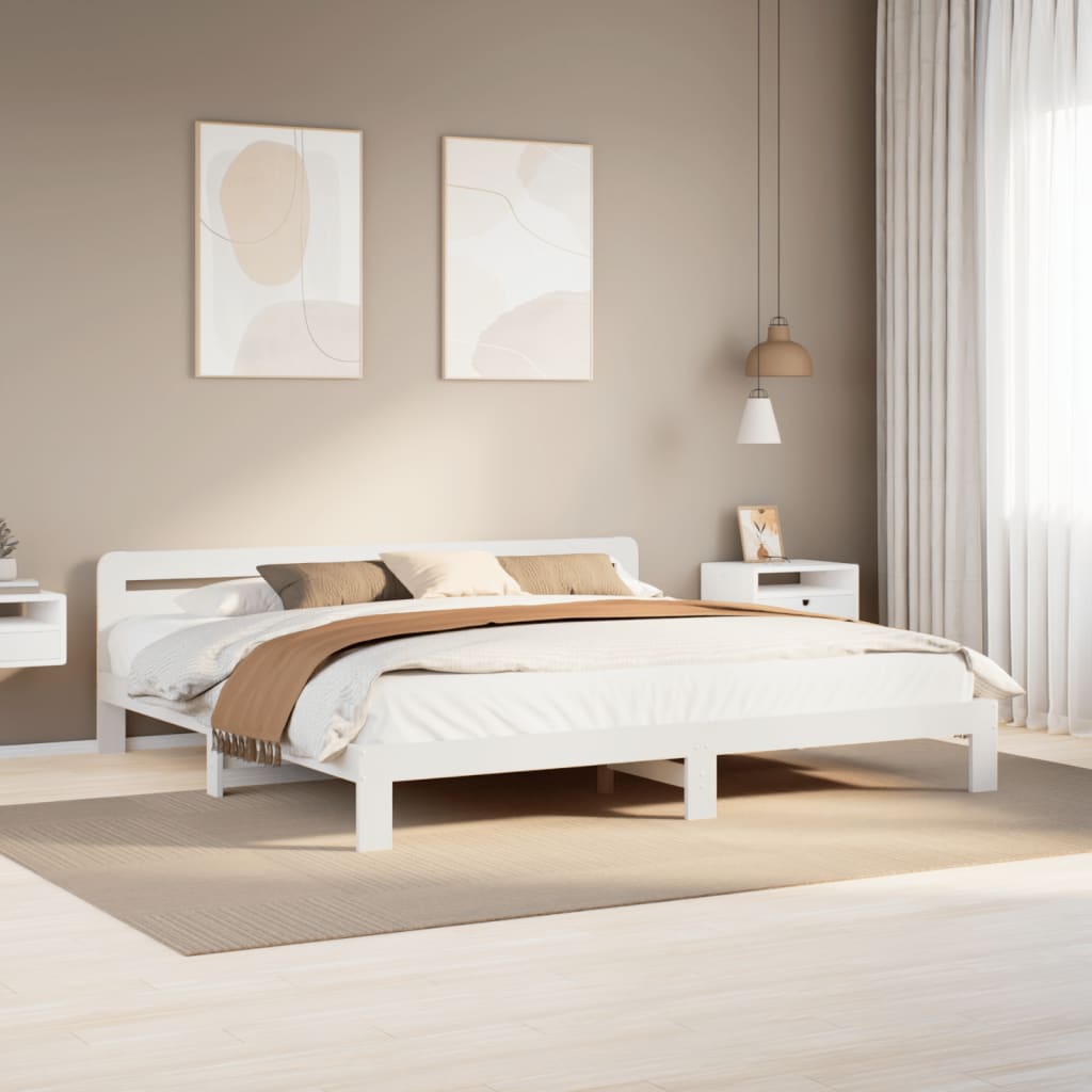 Cadre de lit sans matelas blanc 200x200 cm bois massif de pin