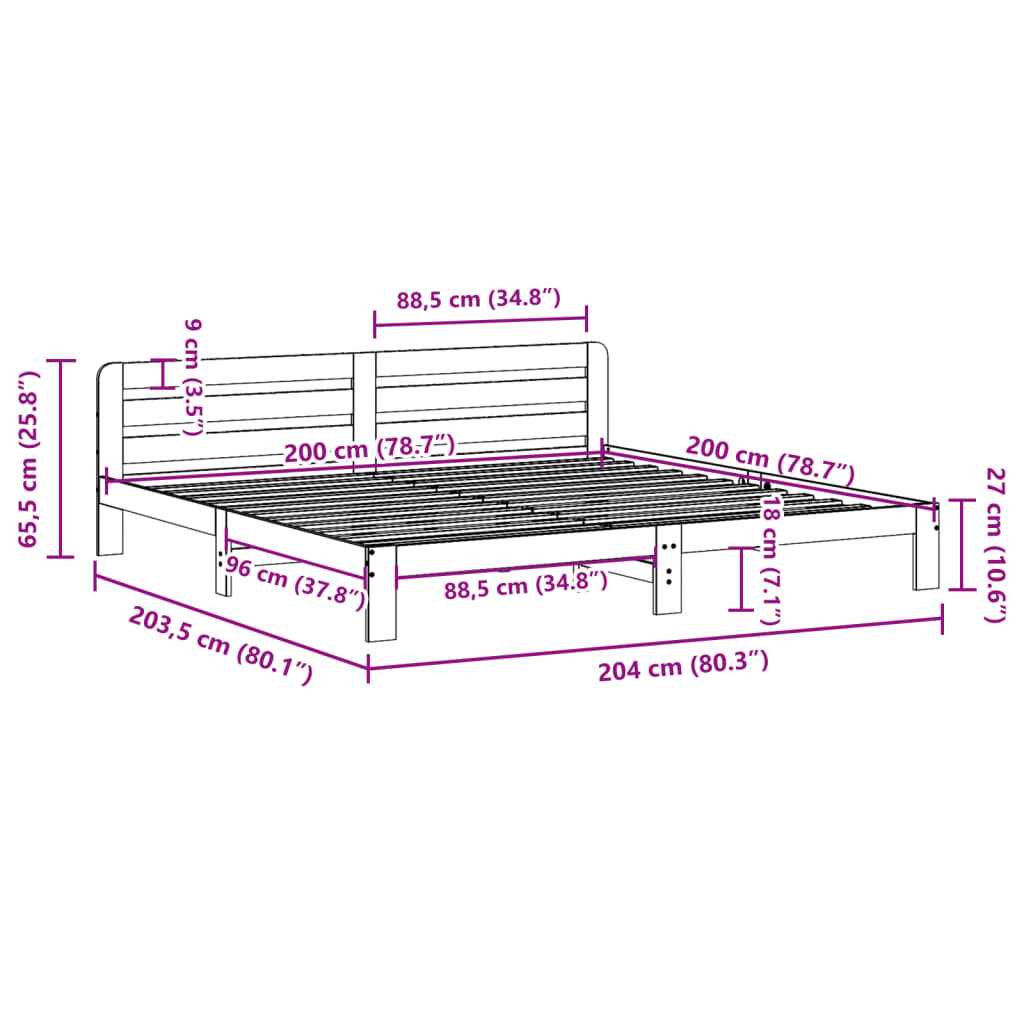 Cadre de lit sans matelas cire marron 200x200cm bois pin massif