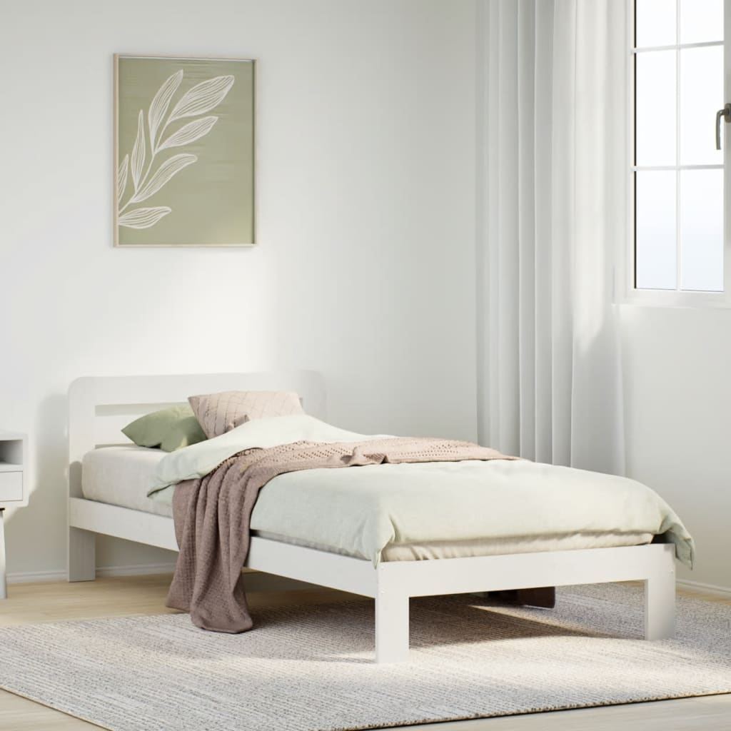 Cadre de lit sans matelas blanc 75x190 cm bois de pin massif