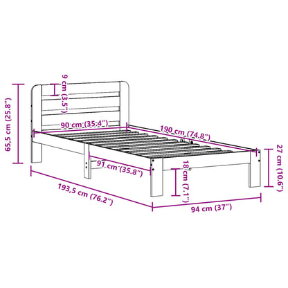 Cadre de lit sans matelas cire marron 90x190 cm bois pin massif