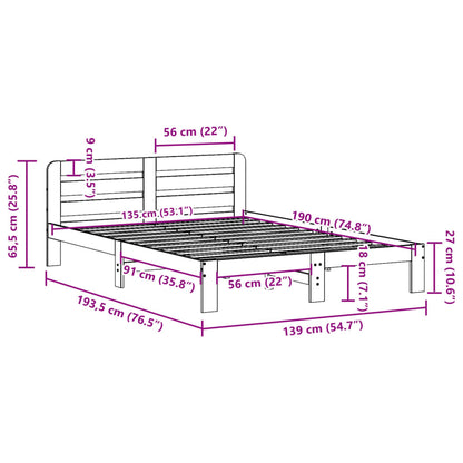 Cadre de lit sans matelas blanc 135x190 cm bois de pin massif