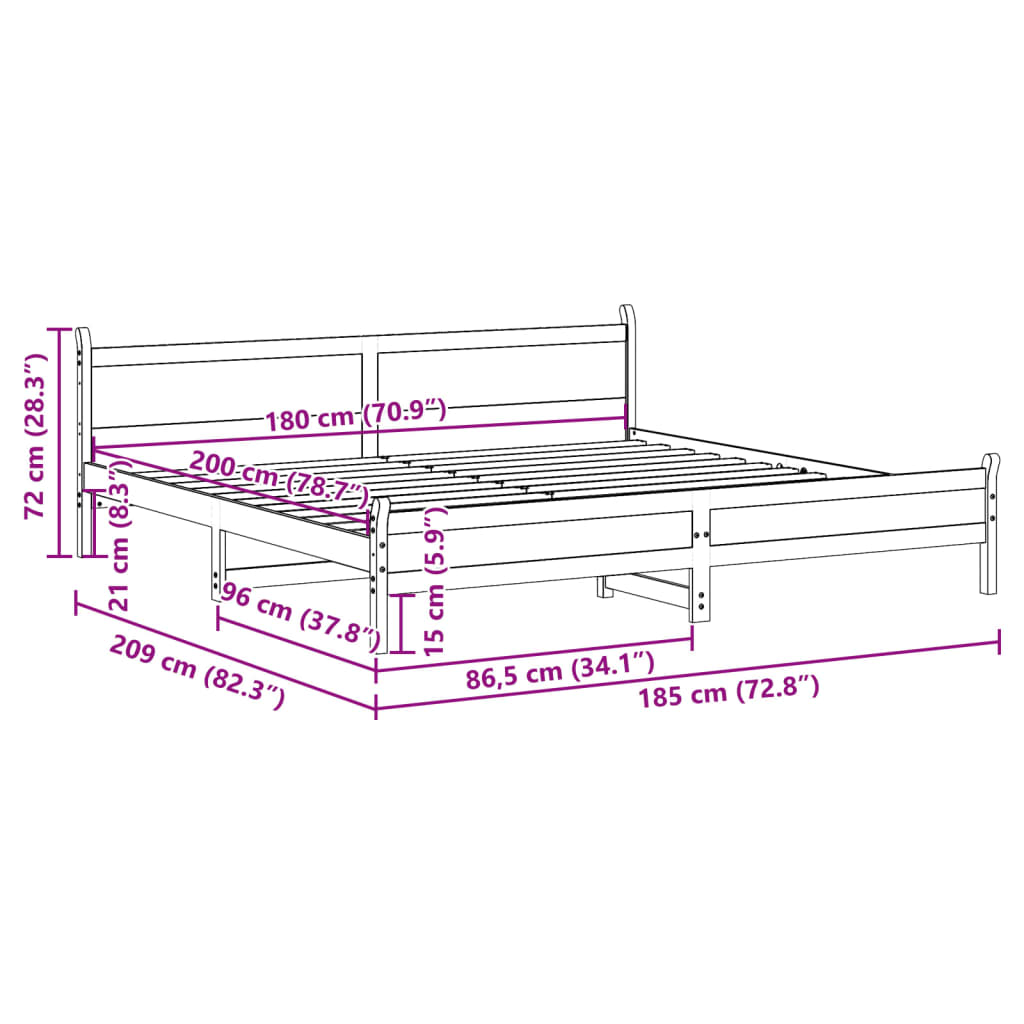 Cadre de lit sans matelas 180x200 cm bois massif de pin