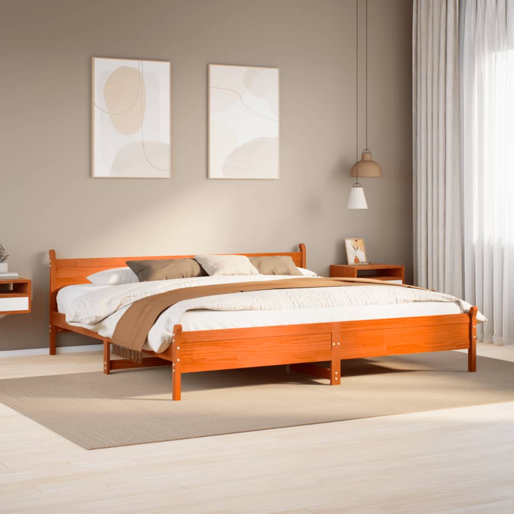 Cadre de lit sans matelas cire marron 180x200cm bois pin massif