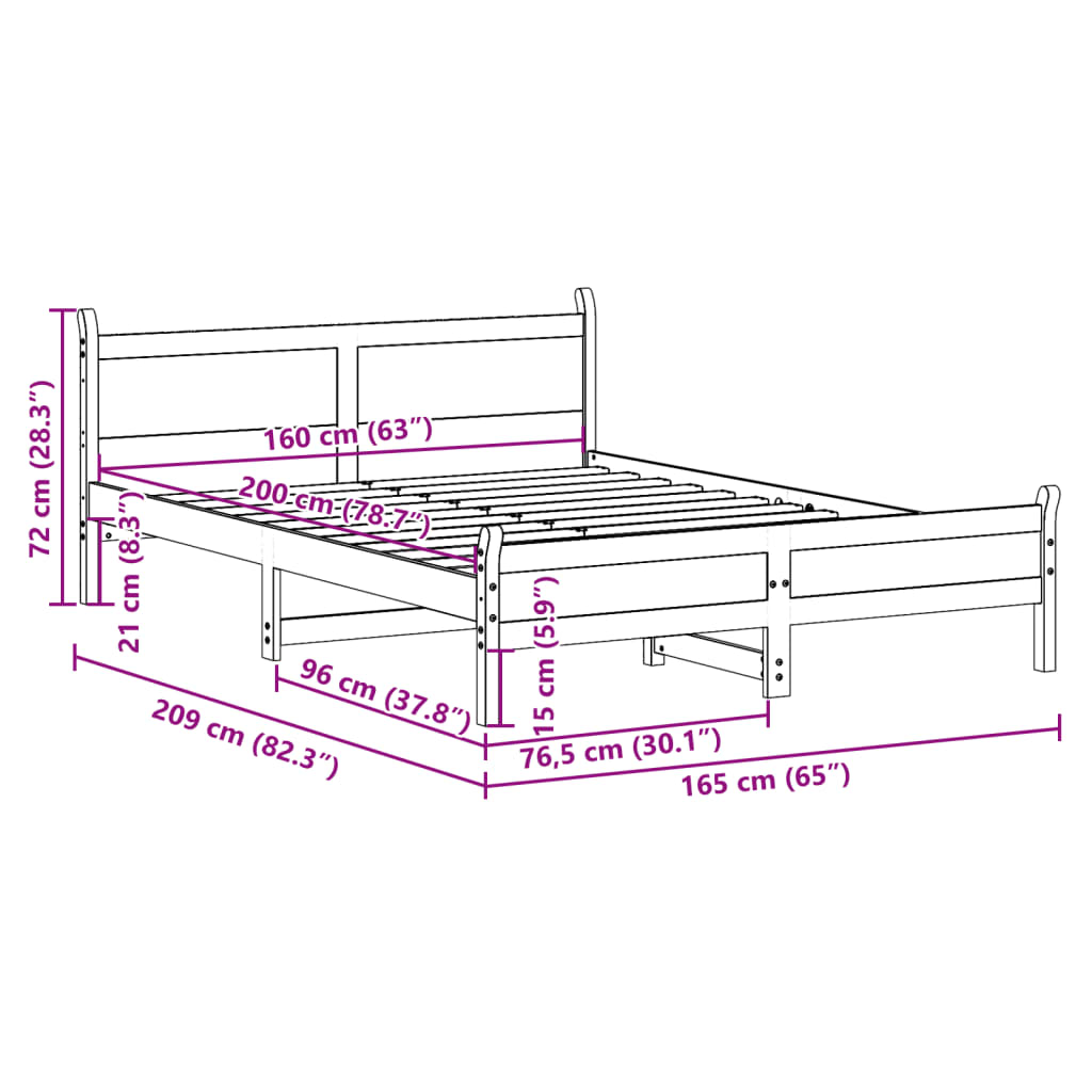 Cadre de lit sans matelas blanc 160x200 cm bois de pin massif