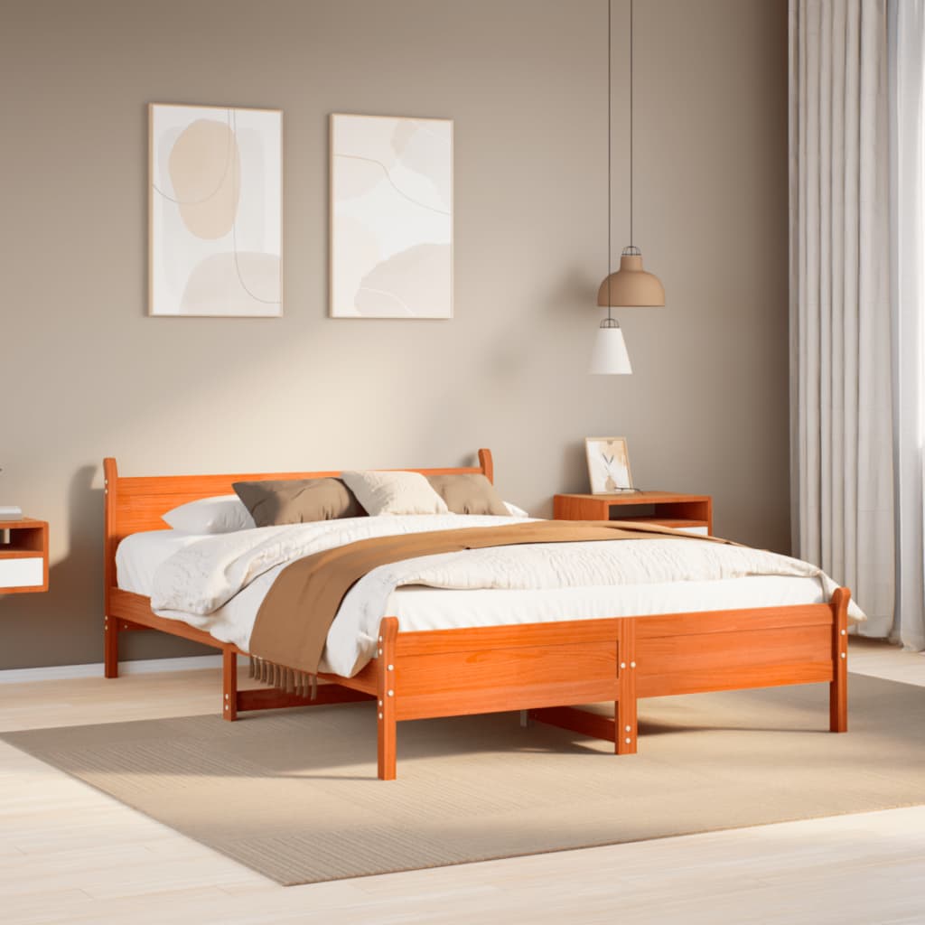 Cadre de lit sans matelas cire marron 160x200cm bois pin massif