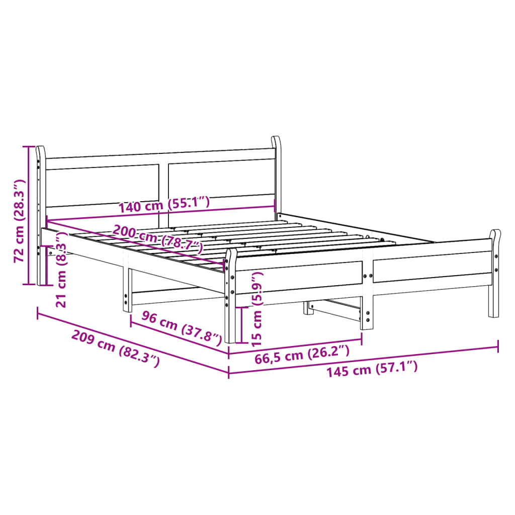 Cadre de lit sans matelas 140x200 cm bois massif de pin