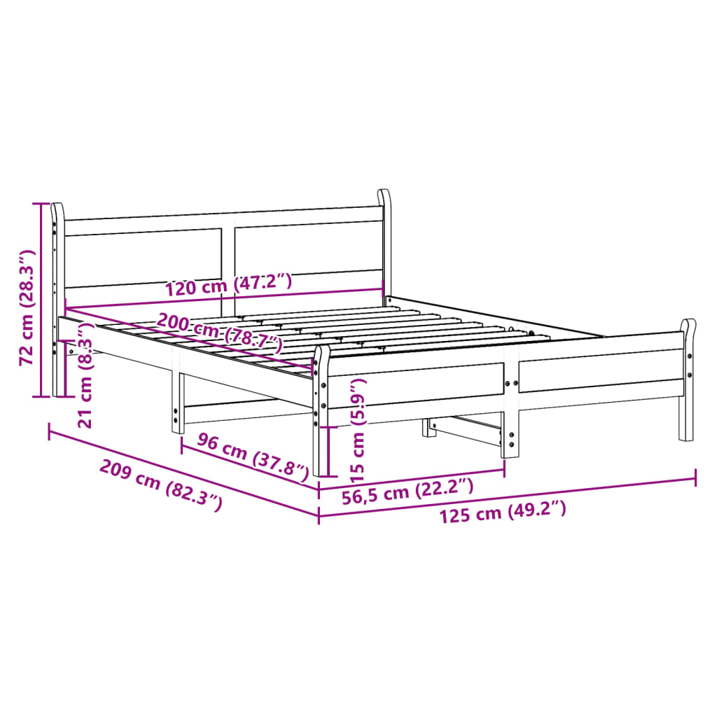 Cadre de lit sans matelas 120x200 cm bois de pin massif