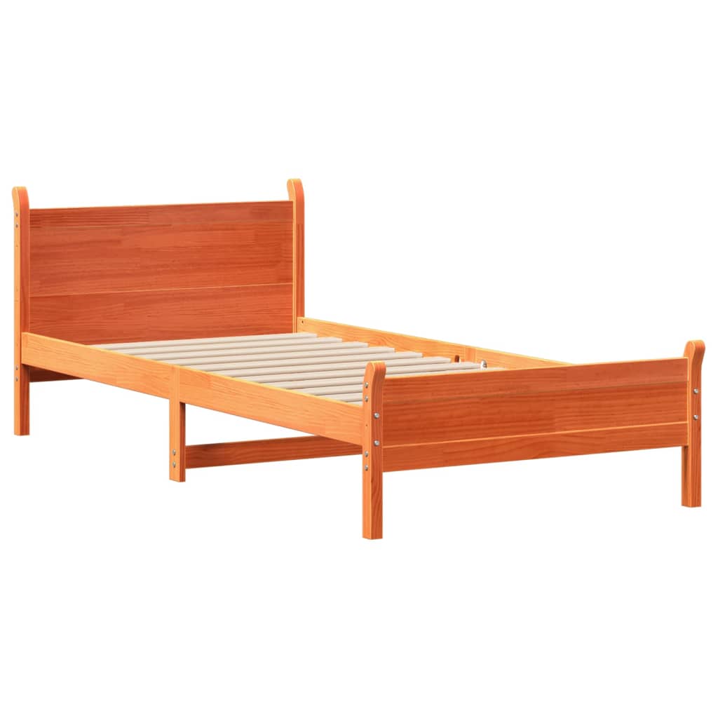 Cadre de lit sans matelas cire marron 100x200cm bois pin massif