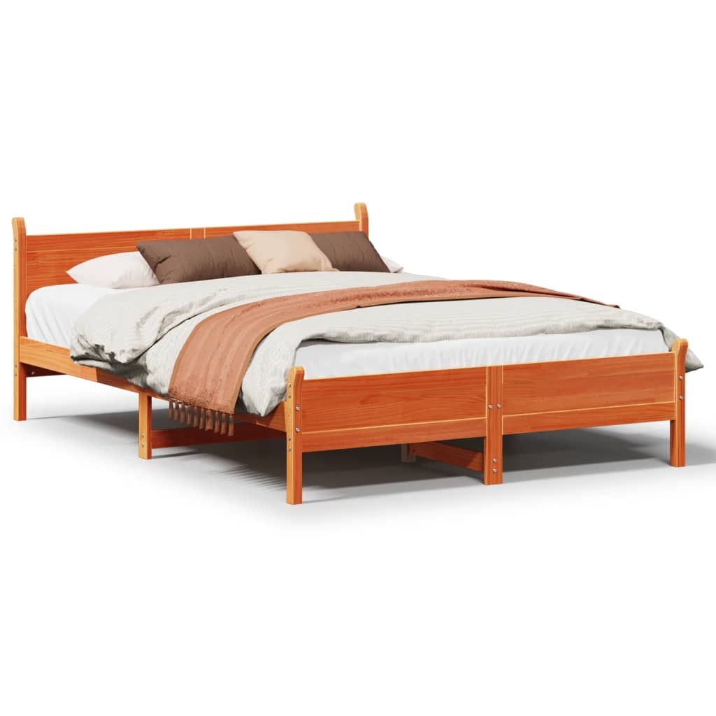 Cadre de lit sans matelas cire marron 135x190cm bois pin massif