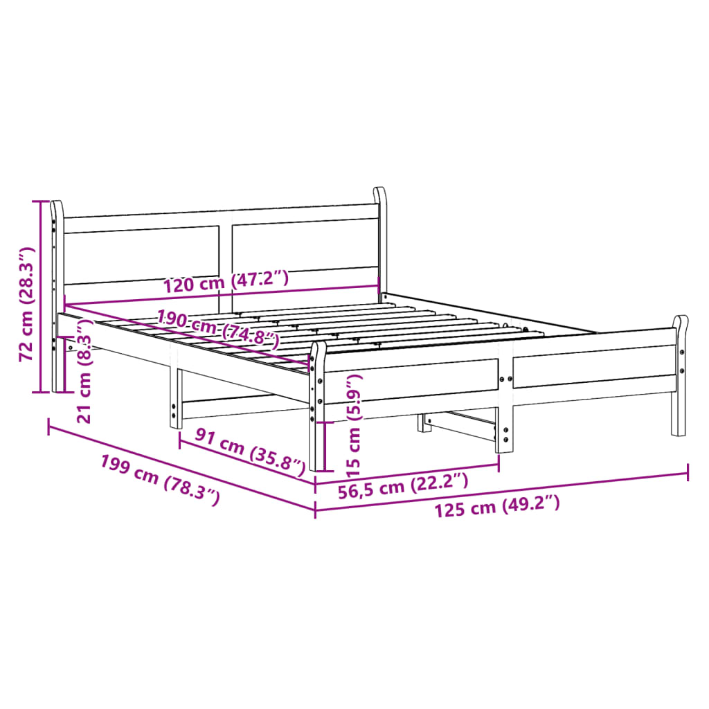 Cadre de lit sans matelas 120x190 cm bois de pin massif