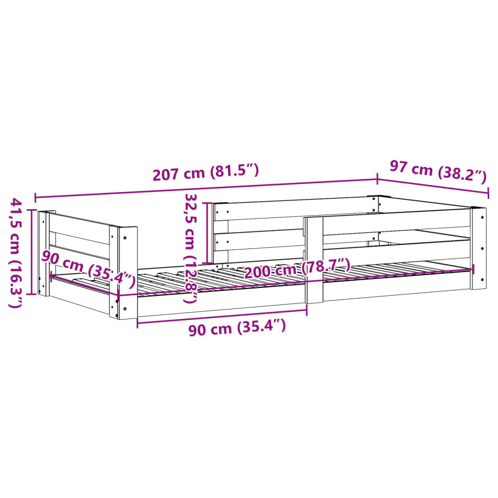 Cadre de lit sans matelas 90x200 cm bois de pin massif