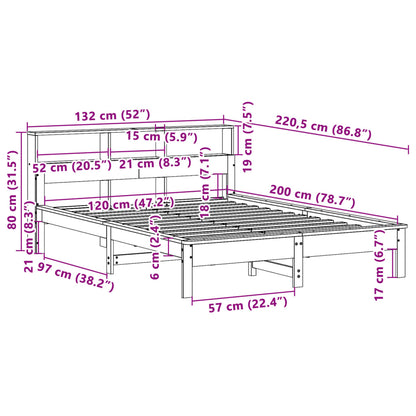 Lit bibliothèque sans matelas 120x200 cm bois de pin massif