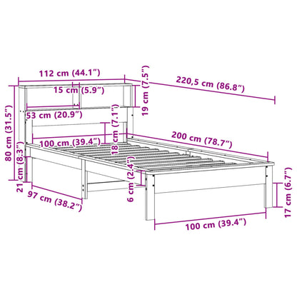 Lit bibliothèque sans matelas 100x200 cm bois massif de pin