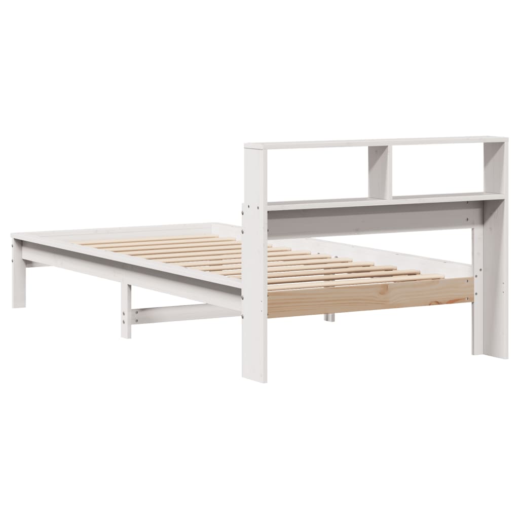 Lit bibliothèque sans matelas blanc 100x200 cm bois pin massif