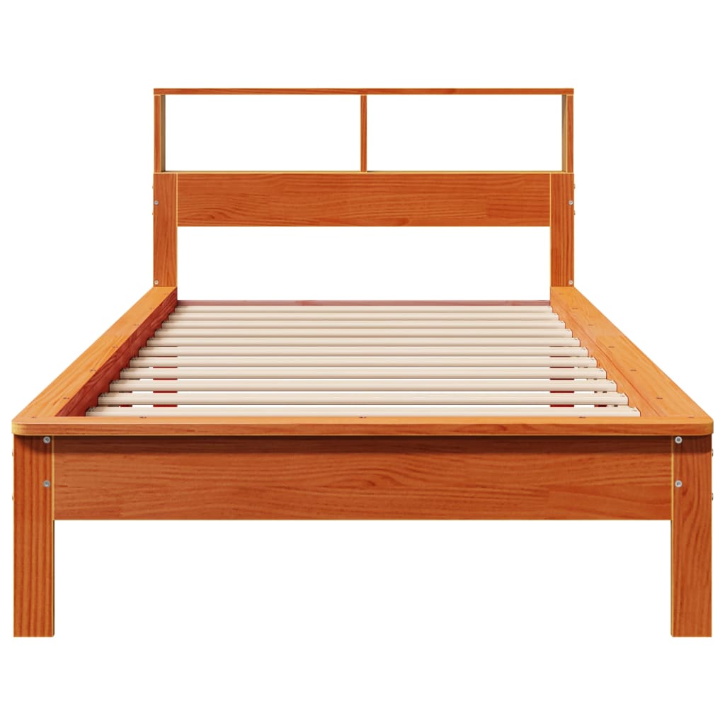 Lit bibliothèque sans matelas cire marron 100x200 cm pin massif