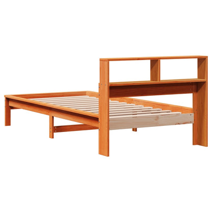 Lit bibliothèque sans matelas cire marron 100x200 cm pin massif