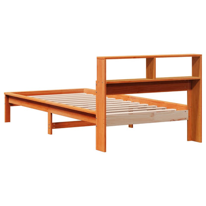 Lit bibliothèque sans matelas cire marron 90x200 cm pin massif