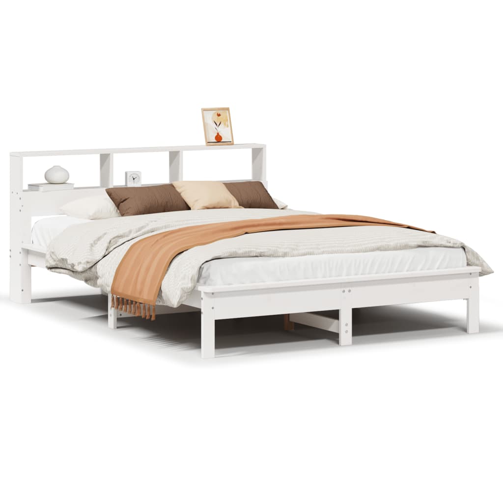 Lit bibliothèque sans matelas blanc 120x190 cm bois pin massif