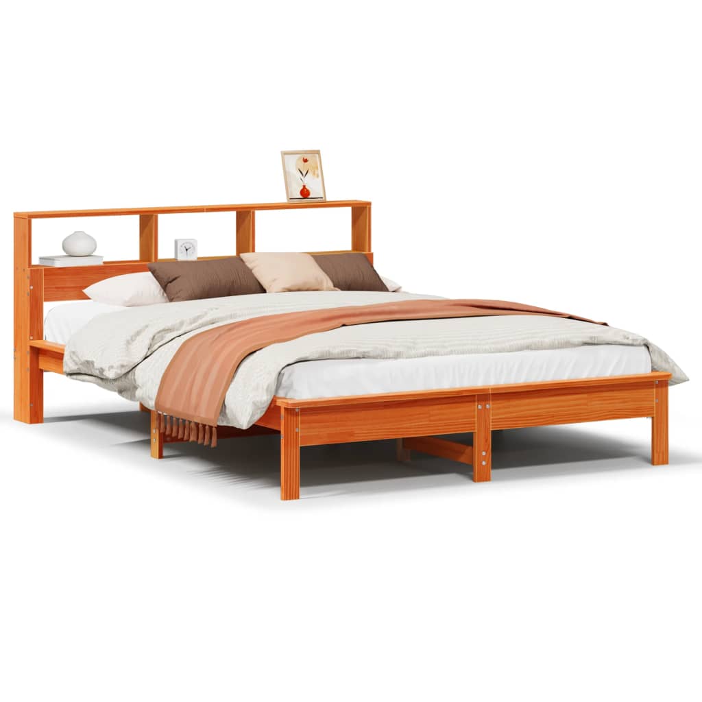 Lit bibliothèque sans matelas cire marron 120x190cm pin massif