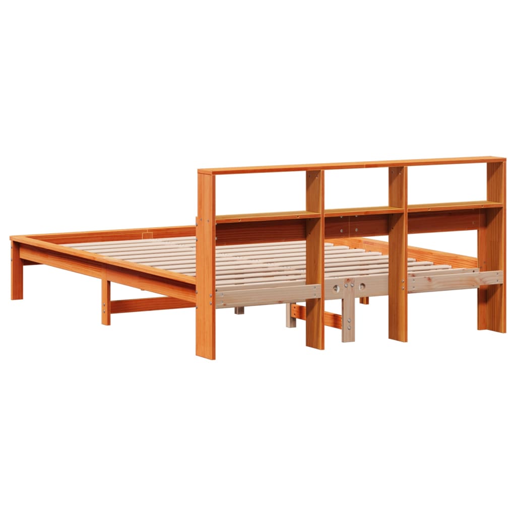 Lit bibliothèque sans matelas cire marron 120x190cm pin massif